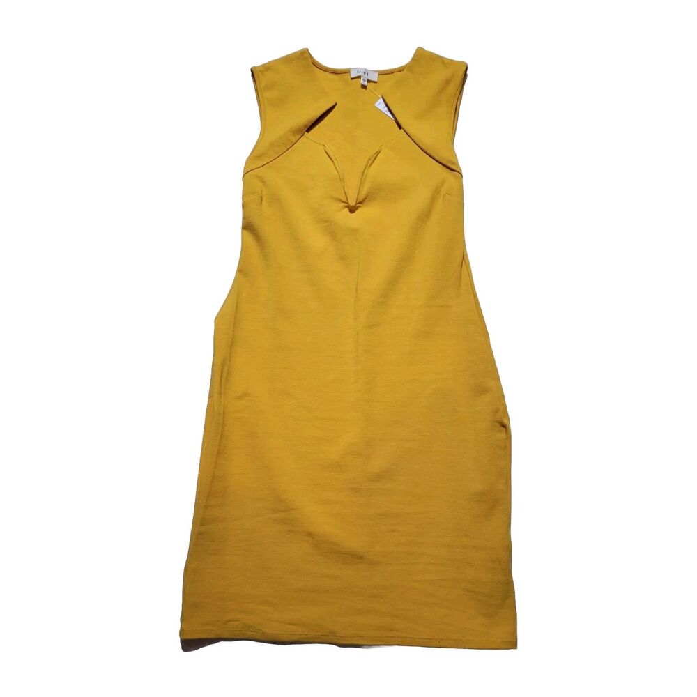 NWT Love J Bodycon Dress Juniors Large Mustard Yellow Starlike Neckline Short